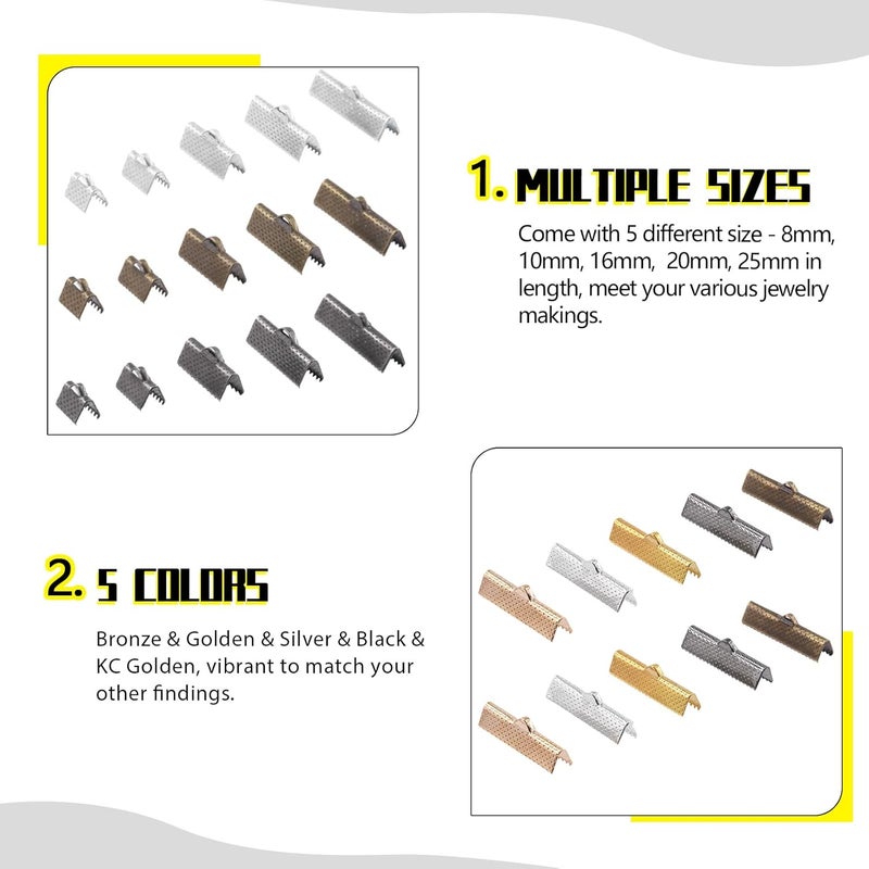 Mardatt 701 Pcs Ribbon Bracelet with Pliers Kit 24 Type Iron Fold Over Bookmark Pinch Crimp Ends Leather Clamps Jewelry Making Findings for Bookmark Pinch Bracelet Choker Necklace - Image 4